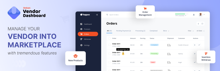 Dokan Vendor Dashboard Preview Wordpress Plugin - Rating, Reviews, Demo & Download