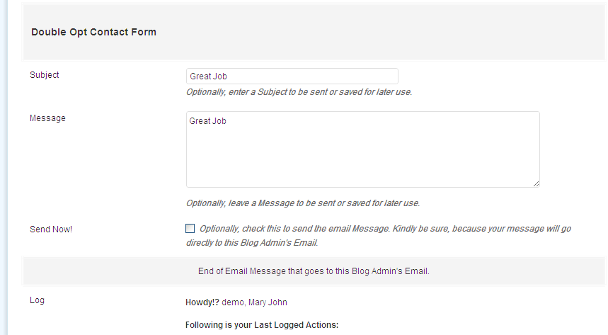 Double Opt Contact Form 1.2 Wordpress Plugin - Rating, Reviews, Demo & Download