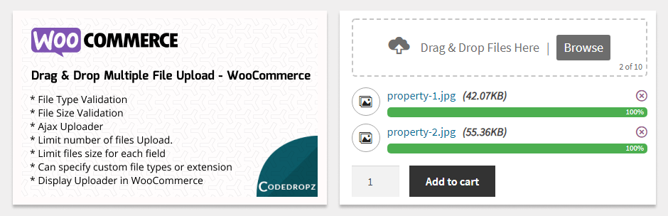 Drag And Drop Multiple File Upload For WooCommerce Preview Wordpress Plugin - Rating, Reviews, Demo & Download