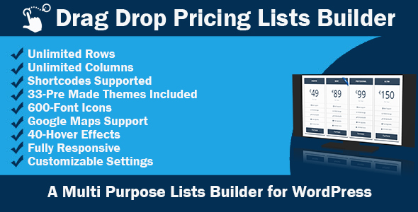 Drag Drop Pricing Lists Builder Plugin for Wordpress Preview - Rating, Reviews, Demo & Download