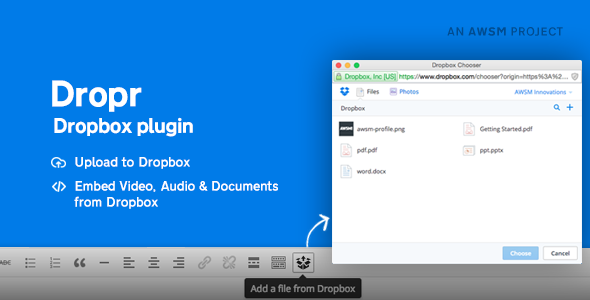 Dropr – Dropbox Plugin For WordPress Preview - Rating, Reviews, Demo & Download