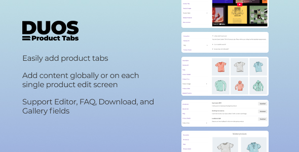 Duos Product Tabs Preview Wordpress Plugin - Rating, Reviews, Demo & Download