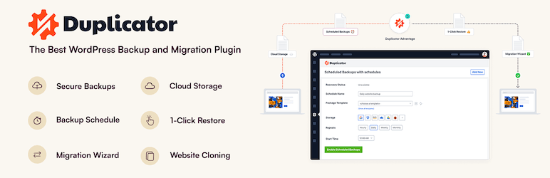 Duplicator – Backups & Migration Plugin – Cloud Backups, Scheduled Backups, & More Preview - Rating, Reviews, Demo & Download