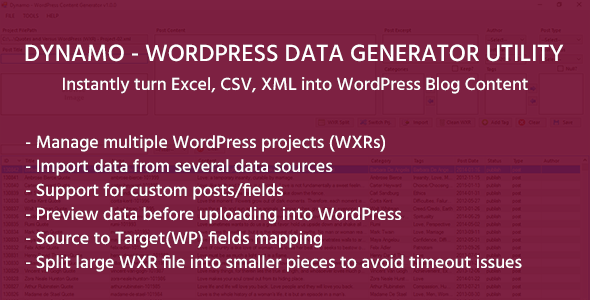 DYNAMO – WordPress Data Generation Utility Preview - Rating, Reviews, Demo & Download