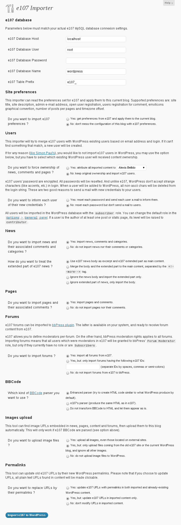 E107 Importer Preview Wordpress Plugin - Rating, Reviews, Demo & Download