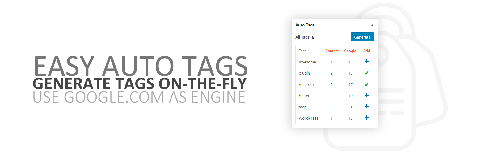 Easy Auto Tags Preview Wordpress Plugin - Rating, Reviews, Demo & Download