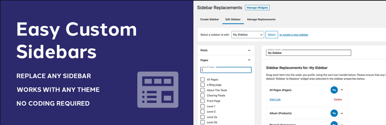 Easy Custom Sidebars Preview Wordpress Plugin - Rating, Reviews, Demo & Download