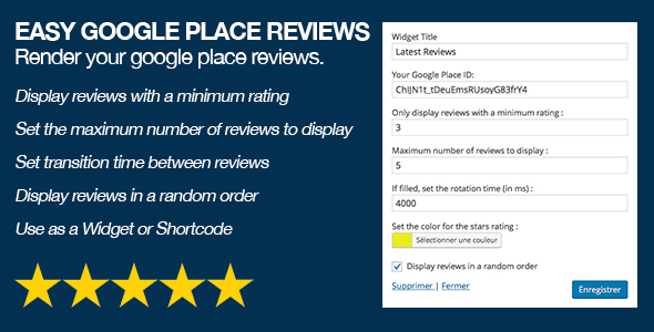 Easy Google Places Reviews  Preview Wordpress Plugin - Rating, Reviews, Demo & Download