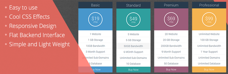 Easy Pricing Table Preview Wordpress Plugin - Rating, Reviews, Demo & Download