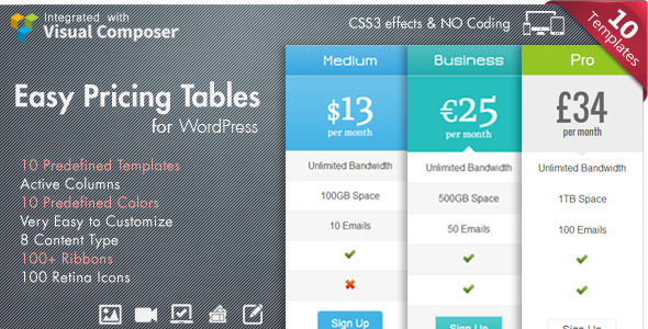 Easy Pricing Tables WordPress Plugin Preview - Rating, Reviews, Demo & Download