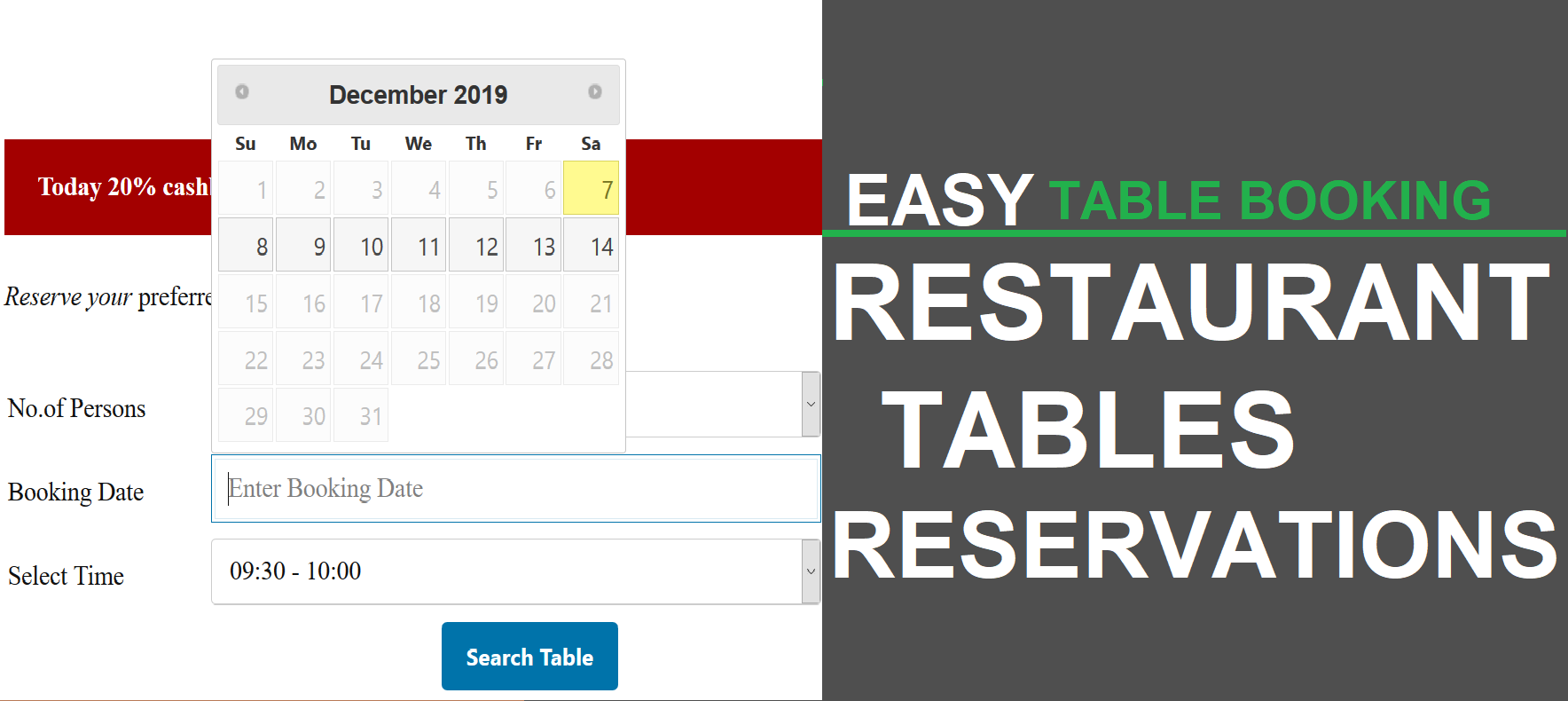 Easy Restaurant Table Booking Preview Wordpress Plugin - Rating, Reviews, Demo & Download