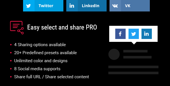 Easy Select And Share Pro Preview Wordpress Plugin - Rating, Reviews, Demo & Download