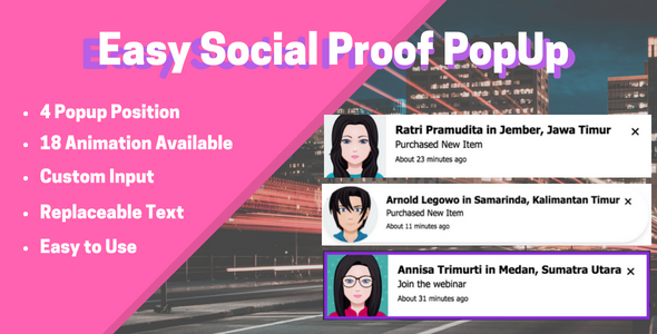 Easy Social Proof Popup Preview Wordpress Plugin - Rating, Reviews, Demo & Download