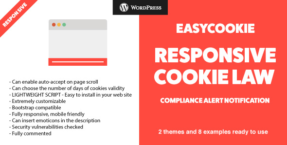 EasyCookie WordPress Plugin – GDPR Responsive Cookie Law Compliance Alert Notification Preview - Rating, Reviews, Demo & Download