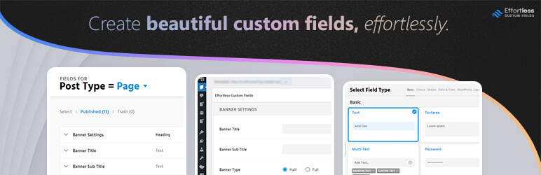 Effortless Custom Fields :: ECF Preview Wordpress Plugin - Rating, Reviews, Demo & Download