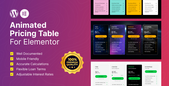 Elementor – Animated Pricing Table Widget Preview Wordpress Plugin - Rating, Reviews, Demo & Download