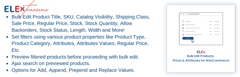 ELEX WooCommerce Advanced Bulk Edit Products, Prices & Attributes Preview Wordpress Plugin - Rating, Reviews, Demo & Download