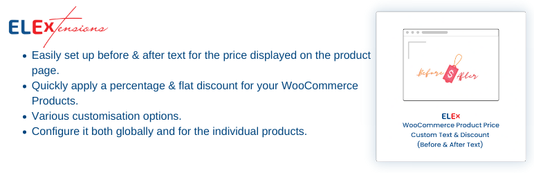 ELEX WooCommerce Product Price Custom Text (Before & After Text) And Discount Preview Wordpress Plugin - Rating, Reviews, Demo & Download