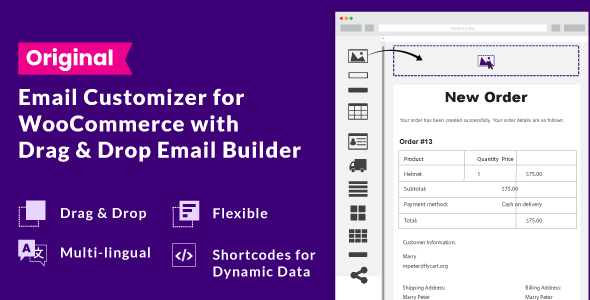 Email Customizer For WooCommerce With Drag And Drop Email Builder Preview Wordpress Plugin - Rating, Reviews, Demo & Download