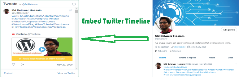 Embed Twitter Timeline Preview Wordpress Plugin - Rating, Reviews, Demo & Download