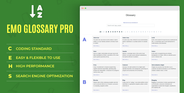 EMO Glossary Pro – WordPress Plugin Preview - Rating, Reviews, Demo & Download