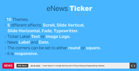 ENews Ticker – Breaking News Ticker Plugin for Wordpress Preview - Rating, Reviews, Demo & Download