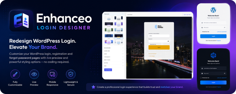 Enhanceo Login Designer Preview Wordpress Plugin - Rating, Reviews, Demo & Download