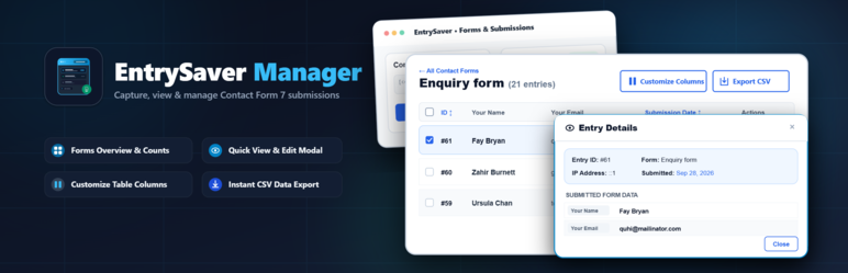 EntrySaver Manager Preview Wordpress Plugin - Rating, Reviews, Demo & Download