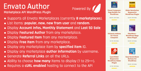 Envato Author – Marketplace API WordPress Plugin Preview - Rating, Reviews, Demo & Download