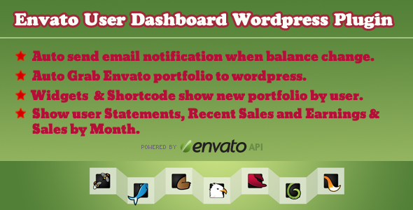 Envato User Dashboard Wordpress Plugin Preview - Rating, Reviews, Demo & Download