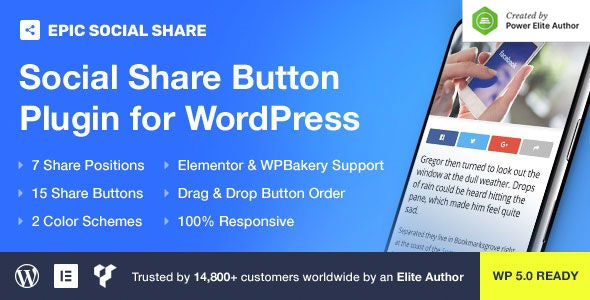 Epic Social Share Button Plugin for Wordpress & Add Ons For Elementor & WPBakery Page Builder Preview - Rating, Reviews, Demo & Download