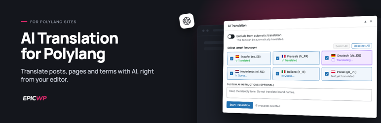 EPICWP AI Translation For Polylang Preview Wordpress Plugin - Rating, Reviews, Demo & Download