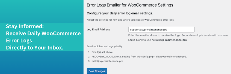 Error Logs Emailer For WooCommerce Preview Wordpress Plugin - Rating, Reviews, Demo & Download