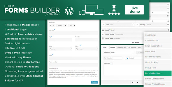 Ether Forms Builder WordPress Plugin Preview - Rating, Reviews, Demo & Download