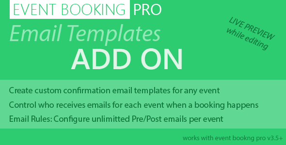 Event Booking Pro: Email Templates Addon Preview Wordpress Plugin - Rating, Reviews, Demo & Download