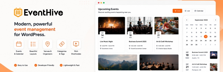EventHive Preview Wordpress Plugin - Rating, Reviews, Demo & Download