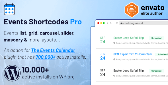 Events Shortcodes & Templates Pro Addon For The Events Calendar Preview Wordpress Plugin - Rating, Reviews, Demo & Download