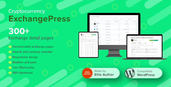 ExchangePress | Crypto Exchanges List & Pages Plugin for Wordpress Preview - Rating, Reviews, Demo & Download