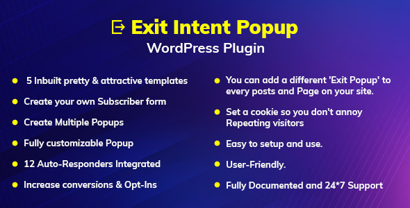 Exit Intent Popup WordPress Plugin Preview - Rating, Reviews, Demo & Download