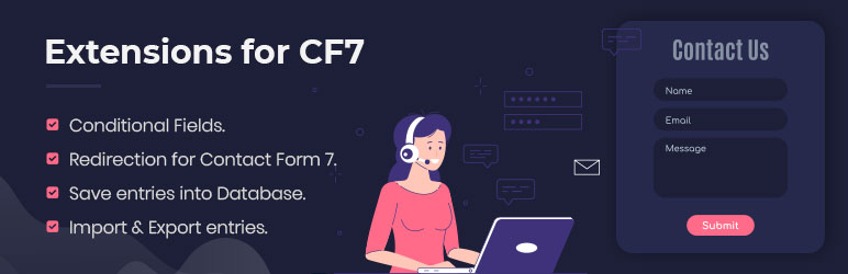 Extensions For CF7 (Contact Form 7 Database, Conditional Fields And Redirection) Preview Wordpress Plugin - Rating, Reviews, Demo & Download