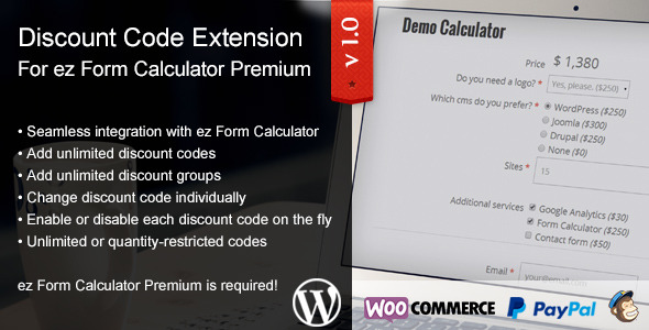 Ez Form Calculator – Discount Codes Extension Preview Wordpress Plugin - Rating, Reviews, Demo & Download