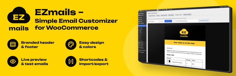 EZmails – Simple Email Customizer For WooCommerce Preview Wordpress Plugin - Rating, Reviews, Demo & Download