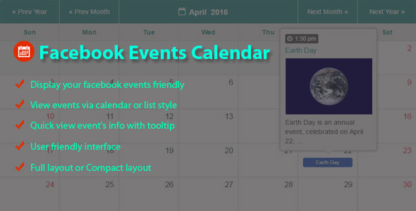 Facebook Events Calendar Plugin for Wordpress Preview - Rating, Reviews, Demo & Download