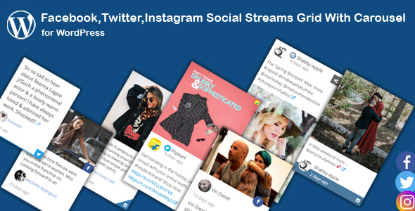 Facebook,Twitter,Instagram Social Stream Grid With Carousel Plugin for Wordpress Preview - Rating, Reviews, Demo & Download
