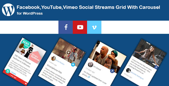 Facebook,YouTube Channel,Vimeo Social Streams Grid With Carousel Plugin for Wordpress Preview - Rating, Reviews, Demo & Download