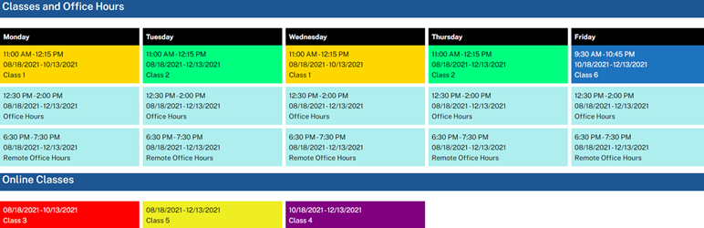 Faculty Weekly Schedule Preview Wordpress Plugin - Rating, Reviews, Demo & Download