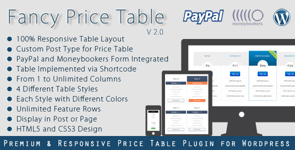 Fancy Price Table – WordPress Price Table Plugin Preview - Rating, Reviews, Demo & Download