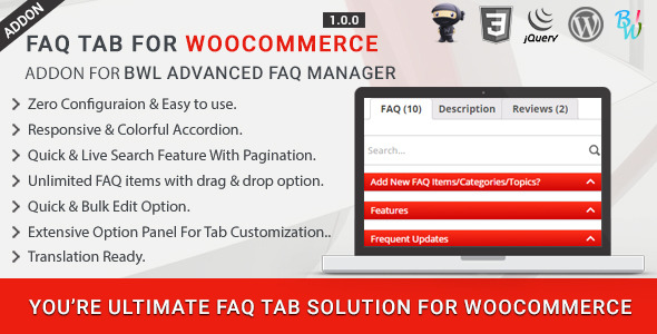 FAQ Tab For WooCommerce – Advanced FAQ Addon Preview Wordpress Plugin - Rating, Reviews, Demo & Download