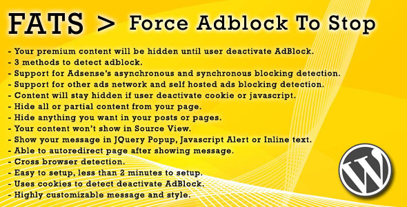 FATS: Force Adblock To Stop – Wordpress Plugin Preview - Rating, Reviews, Demo & Download