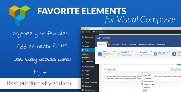 Favorite Elements For Visual Composer – Best Productivity Add-on Preview Wordpress Plugin - Rating, Reviews, Demo & Download
